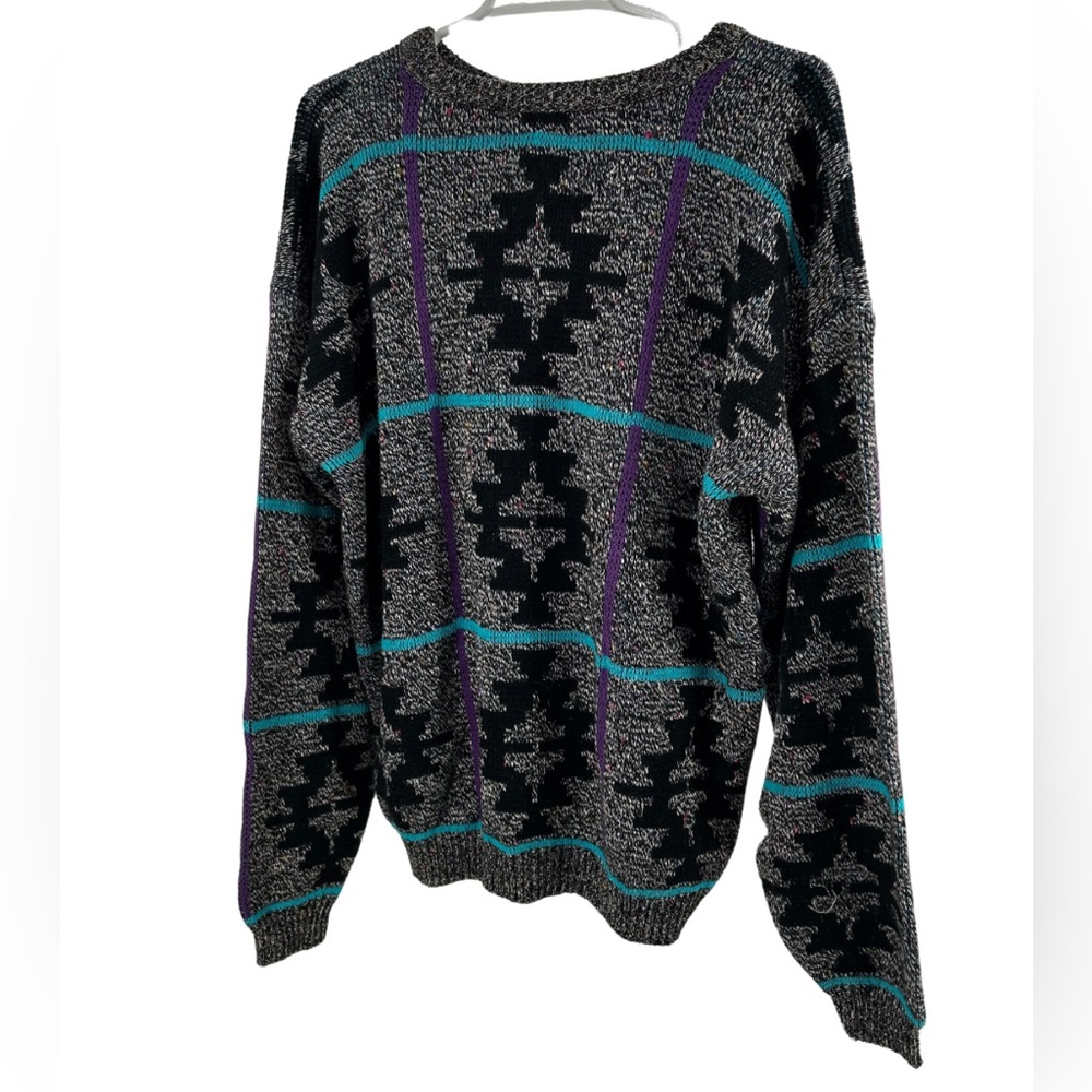 Men's vintage Adam Sloane geometric Multicolor Crewneck Sweater 80s 90s XL retro